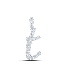  10k White Gold Womens Round Diamond T Cursive Initial Letter Pendant 1/3 Cttw