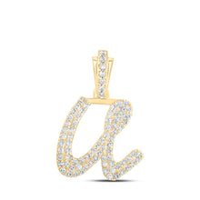  10k Yellow Gold Womens Round Diamond U Cursive Initial Letter Pendant 1/3 Cttw