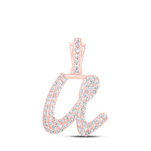  10k Rose Gold Womens Round Diamond U Cursive Initial Letter Pendant 1/3 Cttw