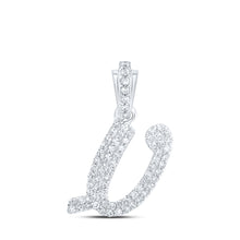  10k White Gold Womens Round Diamond V Cursive Initial Letter Pendant 1/3 Cttw