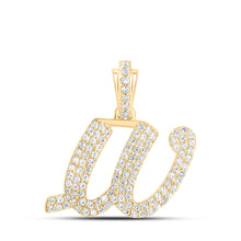  10k Yellow Gold Womens Round Diamond W Cursive Initial Letter Pendant 1/2 Cttw