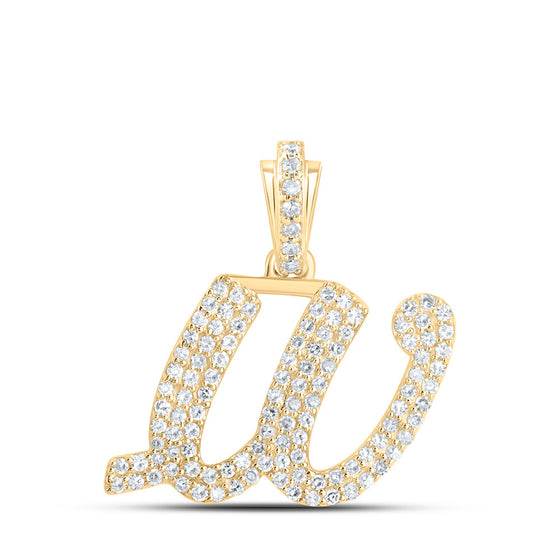 10k Yellow Gold Womens Round Diamond W Cursive Initial Letter Pendant 1/2 Cttw