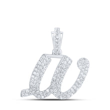  10k White Gold Womens Round Diamond W Cursive Initial Letter Pendant 1/2 Cttw