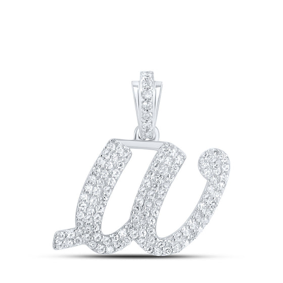 10k White Gold Womens Round Diamond W Cursive Initial Letter Pendant 1/2 Cttw