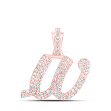  10k Rose Gold Womens Round Diamond W Cursive Initial Letter Pendant 1/2 Cttw