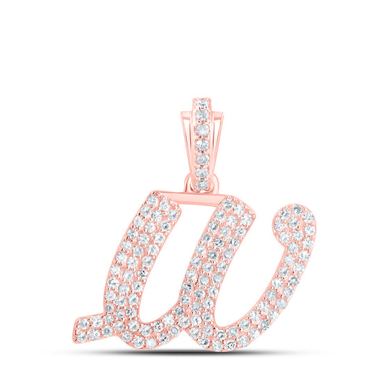 10k Rose Gold Womens Round Diamond W Cursive Initial Letter Pendant 1/2 Cttw