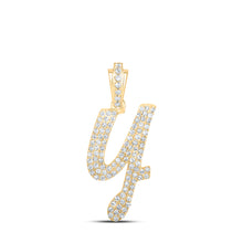  10k Yellow Gold Womens Round Diamond Y Cursive Initial Letter Pendant 1/2 Cttw