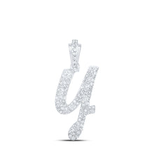  10k White Gold Womens Round Diamond Y Cursive Initial Letter Pendant 1/2 Cttw