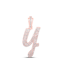  10k Rose Gold Womens Round Diamond Y Cursive Initial Letter Pendant 1/2 Cttw