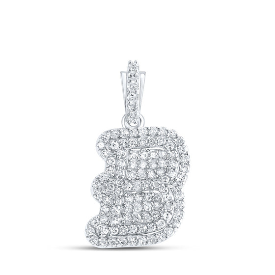 10k White Gold Womens Round Diamond B Initial Letter Pendant 1/4 Cttw