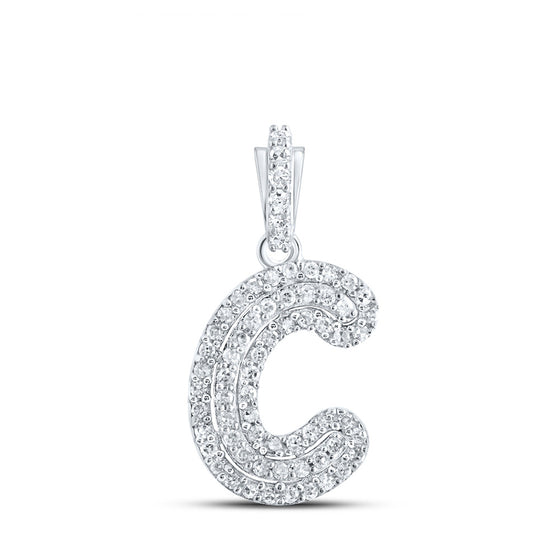 10k White Gold Womens Round Diamond C Initial Letter Pendant 1/6 Cttw