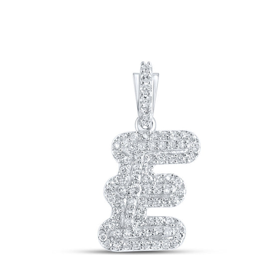 10k White Gold Womens Round Diamond E Initial Letter Pendant 1/5 Cttw