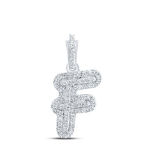  10k White Gold Womens Round Diamond F Initial Letter Pendant 1/6 Cttw