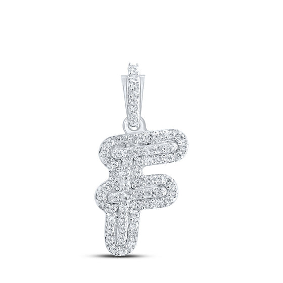 10k White Gold Womens Round Diamond F Initial Letter Pendant 1/6 Cttw