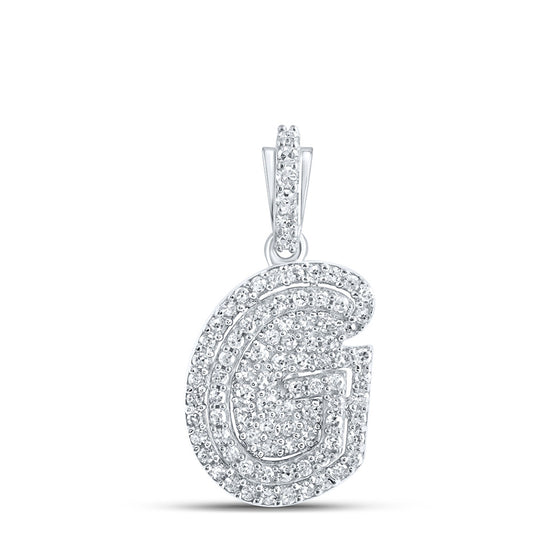 10k White Gold Womens Round Diamond G Initial Letter Pendant 1/5 Cttw