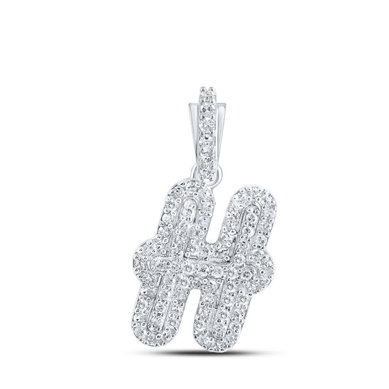 10k White Gold Womens Round Diamond H Initial Letter Pendant 1/5 Cttw