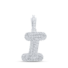  10k White Gold Womens Round Diamond I Initial Letter Pendant 1/6 Cttw