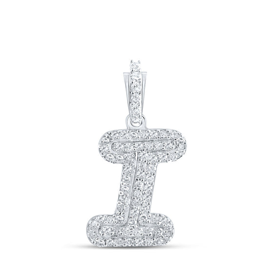 10k White Gold Womens Round Diamond I Initial Letter Pendant 1/6 Cttw