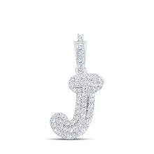  10k White Gold Womens Round Diamond J Initial Letter Pendant 1/6 Cttw