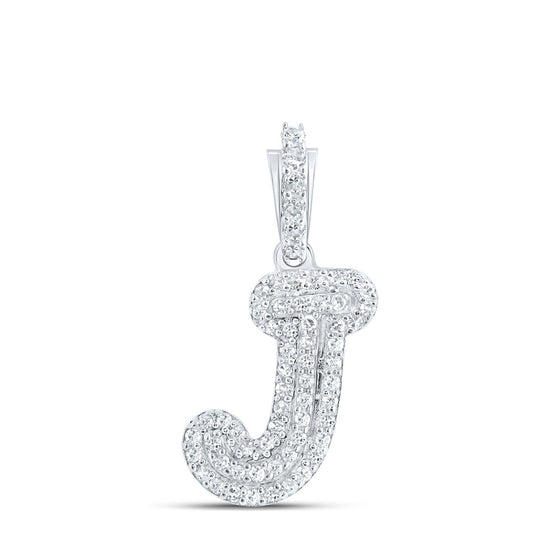 10k White Gold Womens Round Diamond J Initial Letter Pendant 1/6 Cttw