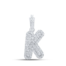  10k White Gold Womens Round Diamond K Initial Letter Pendant 1/5 Cttw