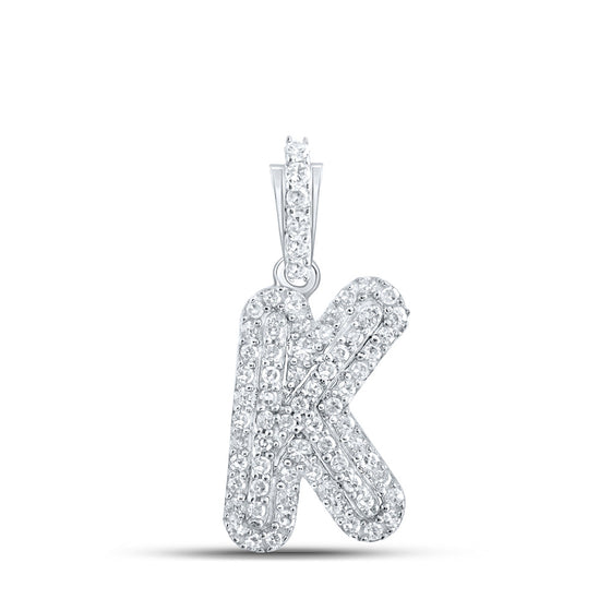 10k White Gold Womens Round Diamond K Initial Letter Pendant 1/5 Cttw