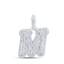  10k White Gold Womens Round Diamond M Initial Letter Pendant 1/4 Cttw