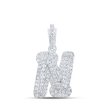  10k White Gold Womens Round Diamond N Initial Letter Pendant 1/5 Cttw
