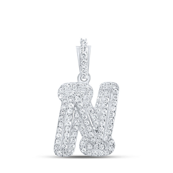 10k White Gold Womens Round Diamond N Initial Letter Pendant 1/5 Cttw