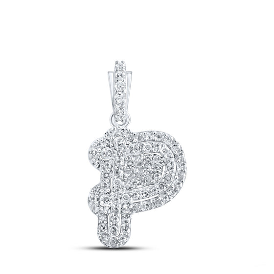 10k White Gold Womens Round Diamond P Initial Letter Pendant 1/5 Cttw