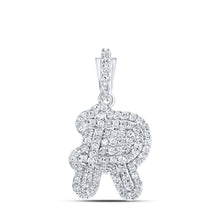  10k White Gold Womens Round Diamond R Initial Letter Pendant 1/5 Cttw