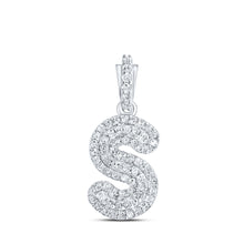  10k White Gold Womens Round Diamond S Initial Letter Pendant 1/5 Cttw