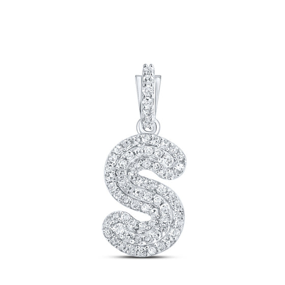 10k White Gold Womens Round Diamond S Initial Letter Pendant 1/5 Cttw