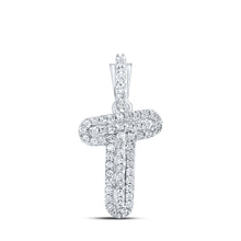  10k White Gold Womens Round Diamond T Initial Letter Pendant 1/8 Cttw