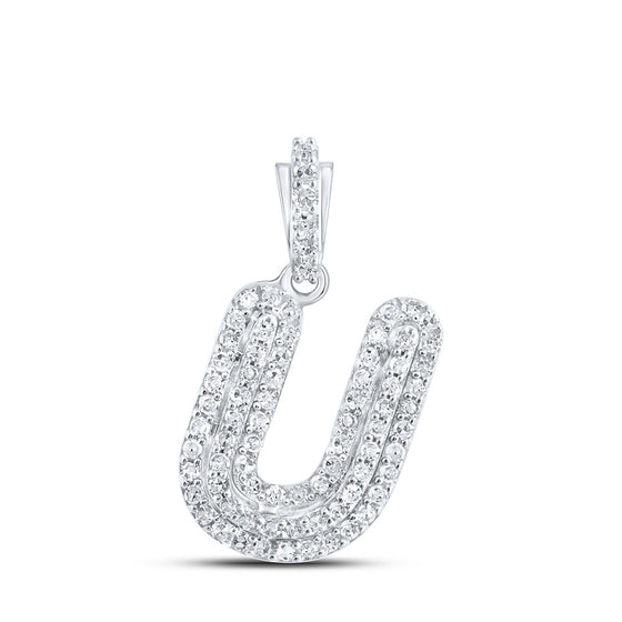 10k White Gold Womens Round Diamond U Initial Letter Pendant 1/5 Cttw