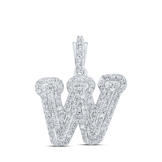10k White Gold Womens Round Diamond W Initial Letter Pendant 1/3 Cttw