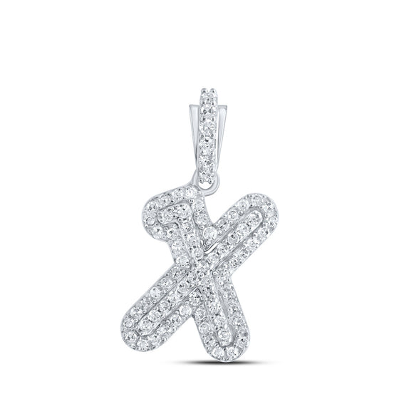 10k White Gold Womens Round Diamond X Initial Letter Pendant 1/5 Cttw