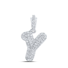  10k White Gold Womens Round Diamond Y Initial Letter Pendant 1/6 Cttw