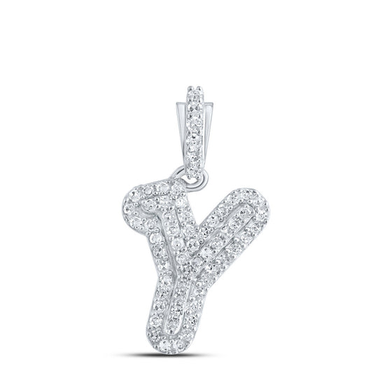 10k White Gold Womens Round Diamond Y Initial Letter Pendant 1/6 Cttw