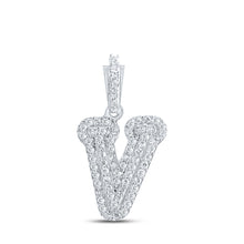  10k White Gold Womens Round Diamond V Initial Letter Pendant 1/5 Cttw