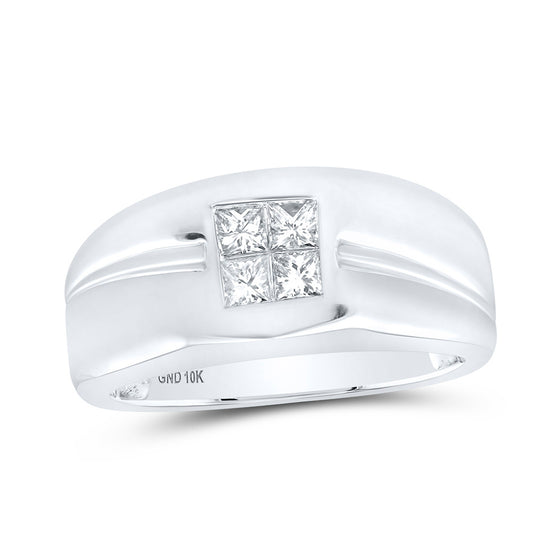10k White Gold Mens Princess Diamond Band Ring 1/2 Cttw