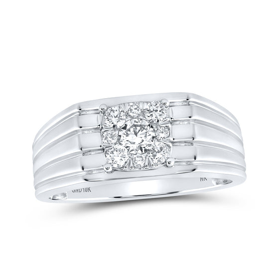 10k White Gold Mens Round Diamond Solitaire Band Ring 1/2 Cttw