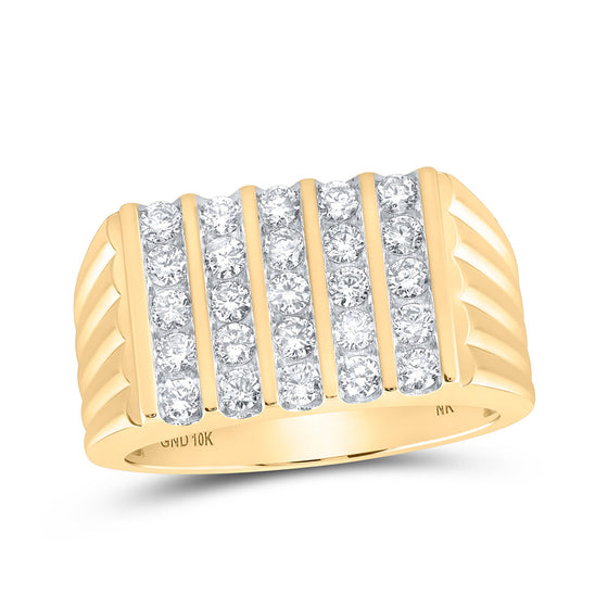 10k Yellow Gold Mens Round Diamond 5-Row Band Ring 1 Cttw