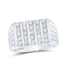  10k White Gold Mens Round Diamond 5-Row Band Ring 1 Cttw