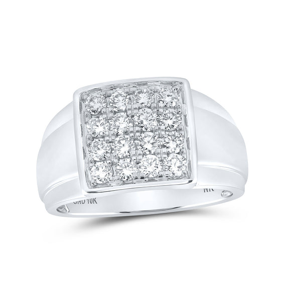 10k White Gold Mens Round Diamond Square Ring 1 Cttw