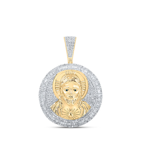 10k Yellow Gold Mens Round Diamond Jesus Medallion Circle Charm Pendant 2-1/2 Cttw