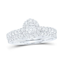  14k White Gold Round Diamond Halo Bridal Wedding Ring Band Set 1 Cttw