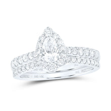  14k White Gold Pear Diamond Halo Bridal Wedding Ring Band Set 1 Cttw