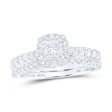  14k White Gold Princess Diamond Halo Bridal Wedding Ring Band Set 1 Cttw