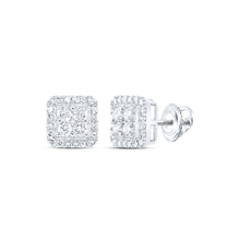  10k White Gold Round Diamond Square Earrings 5/8 Cttw